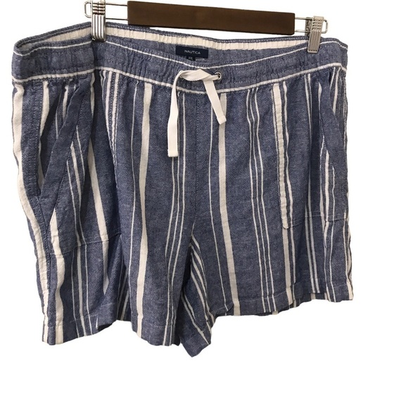 Nautica Pants - Nautica blue white stripe linen blend drawstring waist shorts size XXL